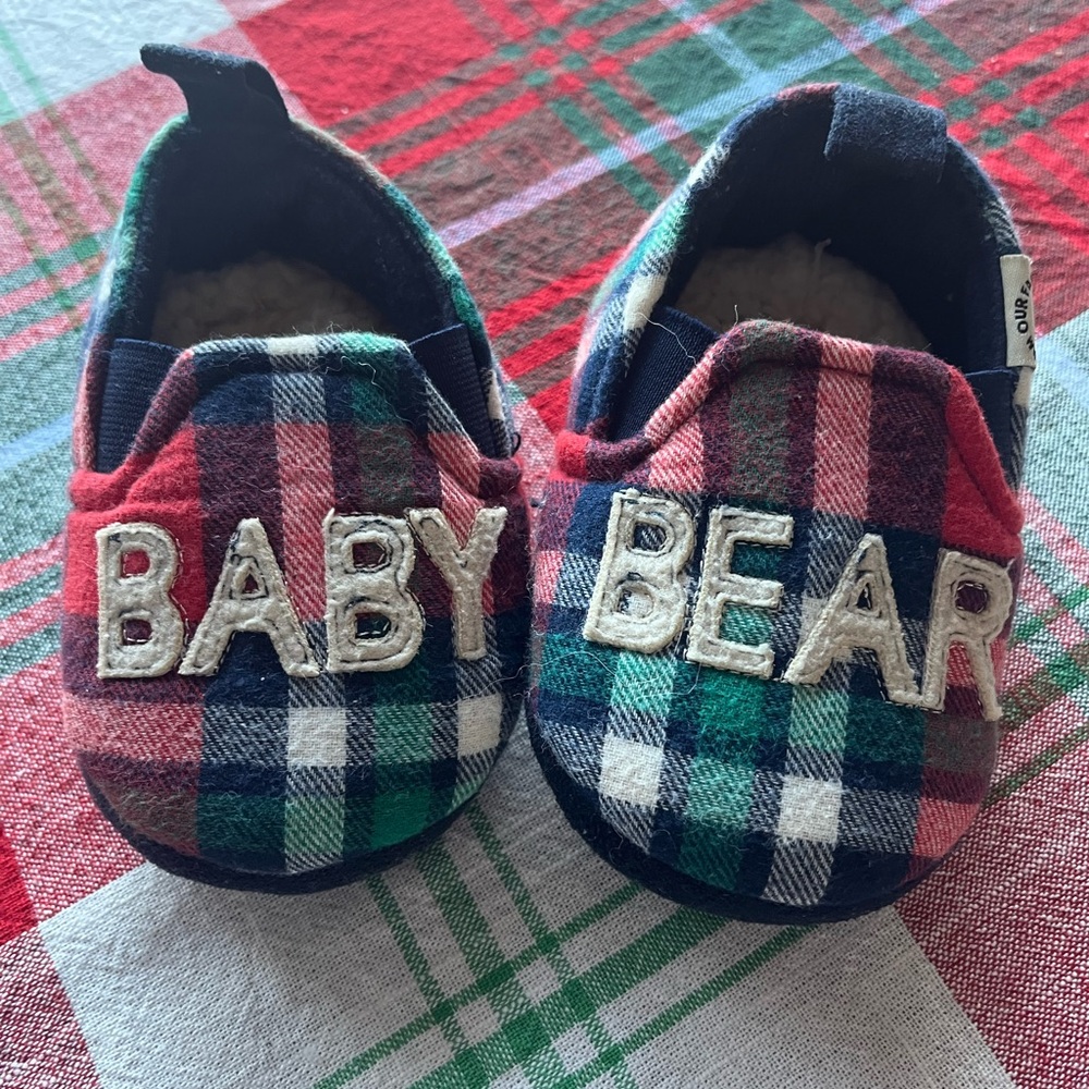 Dearfoams Multicolor Plaid Baby Bear Slippers